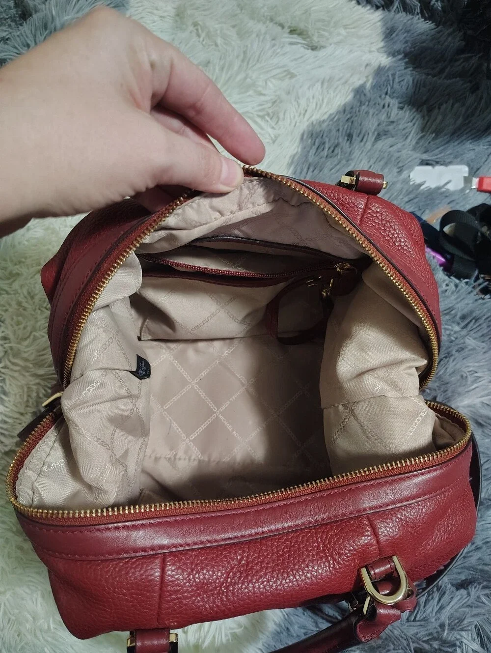 Michael Kors Bedford Legacy Deep Red Pebbled Leather Satchel with Gold Hardware